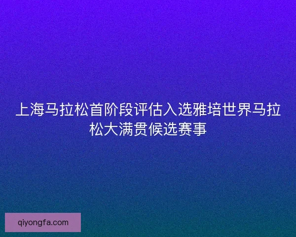 上海马拉松首阶段评估入选雅培世界马拉松大满贯候选赛事